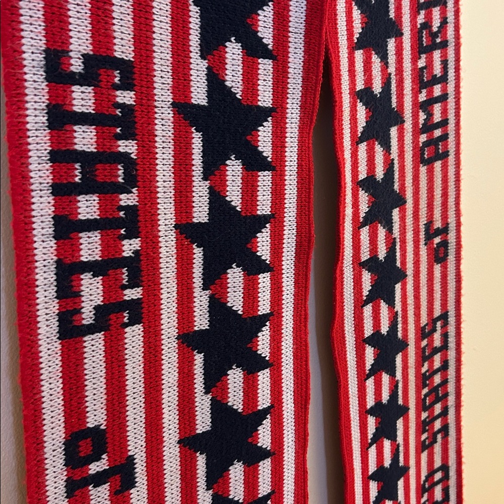 Vintage Knitmakers United States of America Flag Acrylic Knit Scarf 84” Long
